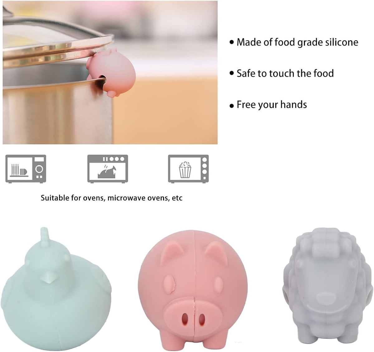 3PCS Spill Proof Lid Lifter, Silicone Cute Anti Overflow Pot Watcher