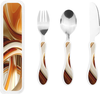 3-Piece Kids Silverware Set With Storage Case, Stainless Steel Reusable Children Safe Knife Spoon Fork Set Blue Active Girl Running Sunset Children Flatware Set For Kids Lunch Box - Colors A