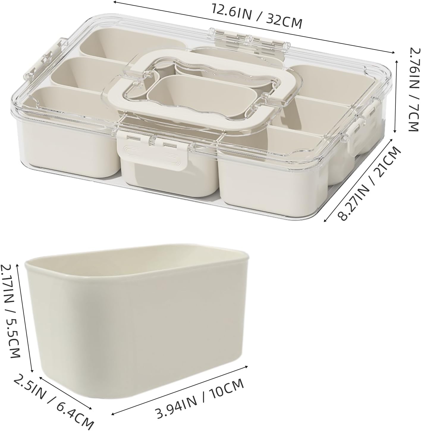 Snackle Box Container, Portable 9 Compartments Divided Serving Tray with Lid and Handle, Clear Snack Box, Stackable Snack Platters Organizer for Fruits, Candies, Vegetables, Nuts-1 Pack