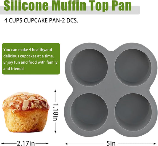 Silicone Egg Bite Molds- 4 Cups Air Fryer Egg Mold, Silicone Egg Molds Ideal For Muffins, Cakes, Pies, Breads (2 Pcs Red + Gray)