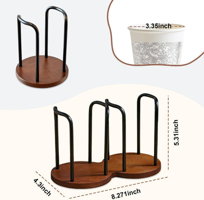 Wood Cup Holder for Cups (Under 3.35in Diameter), Stylish Walnut Disposable Cup Dispenser, Plastic Mouthwash Cup Storage Organizer -Perfect for Office, Kitchen, Gym, School or Cafes