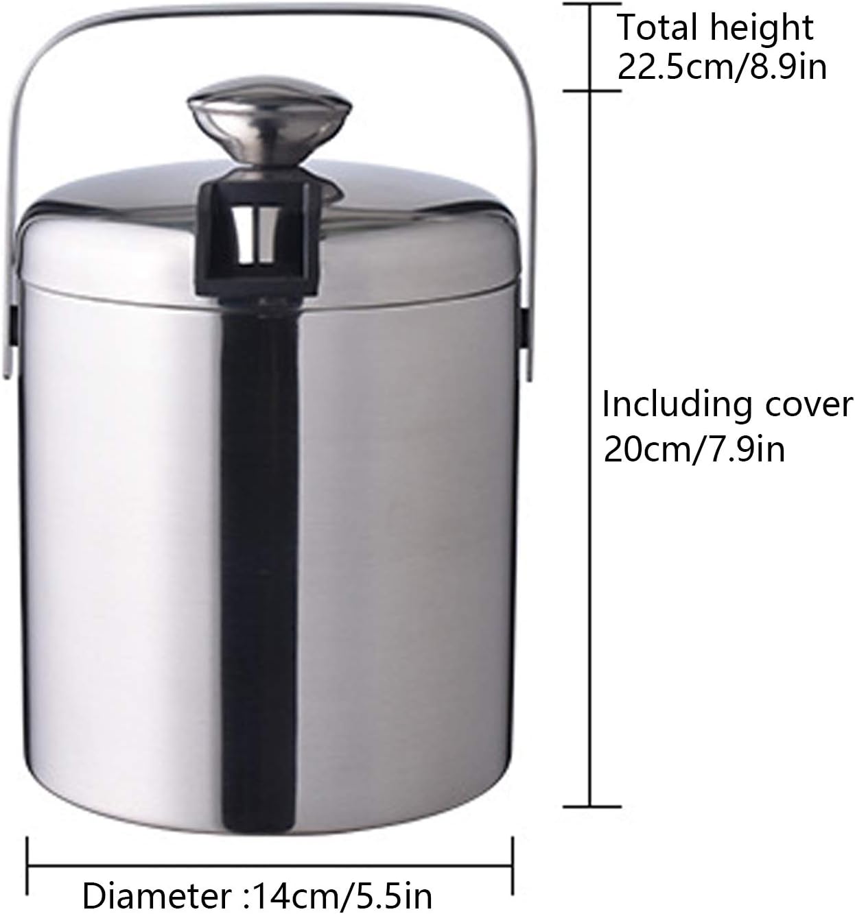 1.3L Stainless Steel Ice Bucket - Double Wall Insulated w/Lid & Scoop, Keeps Ice Cold for Hours (Perfect for Wine, Champagne, Cocktails)