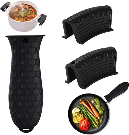 3 Pack Silicone Cast Iron Skillet Handle Cover - Heat Resistant Pot Handle Sleeve Grip for Frying Pans, Griddles, Dutch Ovens & Baking Sheets (Red)