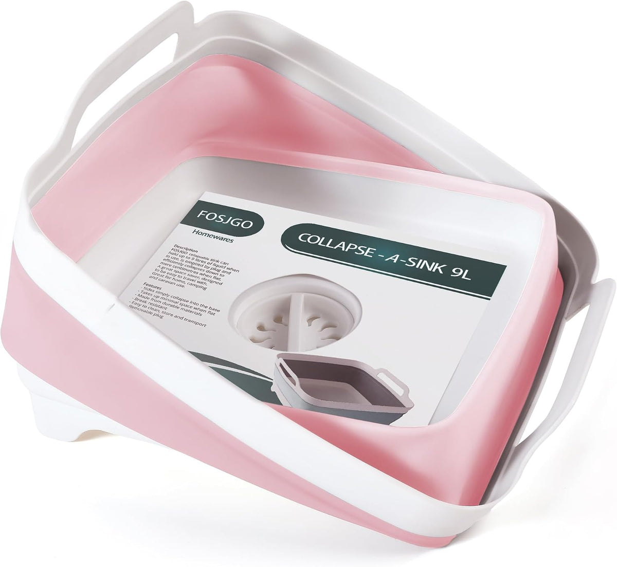 FOSJGO Collapsible Dish Basin with Drain Plug, Foldable Sink, 2.4 Gal (9L)