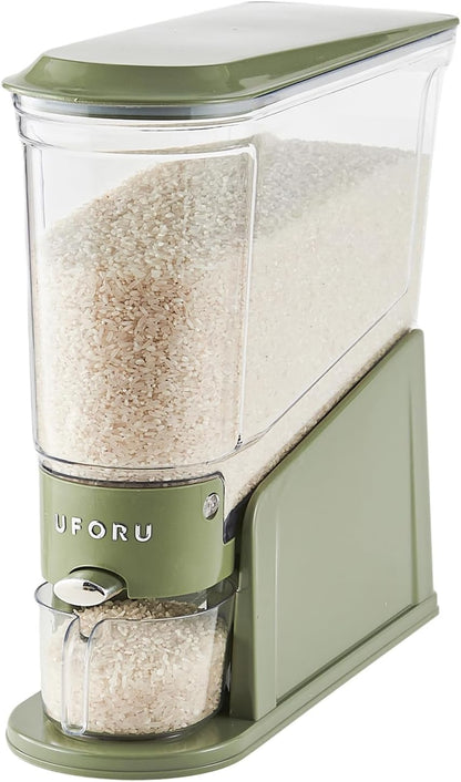 UFORU Rice Dispenser 11Lbs, Slim Rice Storage Container for Small Space, BPA-Free Clear Dry Food Dispenser Sealed Moisture Proof, Grain&Cereal Storage Bucket for Kitchen Pantry Household, Cream White