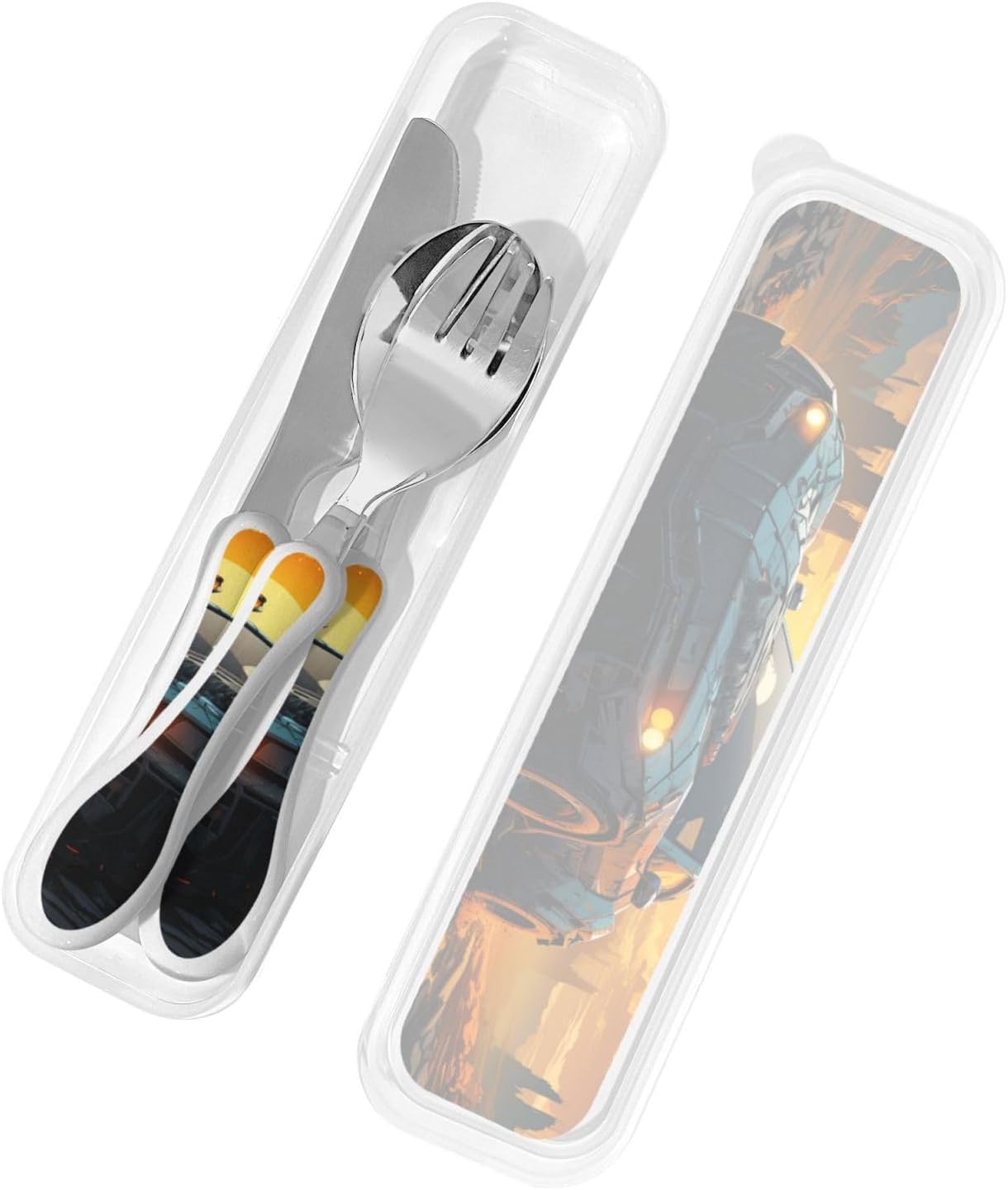 3-Piece Kids Silverware Set With Storage Case, Stainless Steel Reusable Children Safe Knife Spoon Fork Set Blue Active Girl Running Sunset Children Flatware Set For Kids Lunch Box - Colors A
