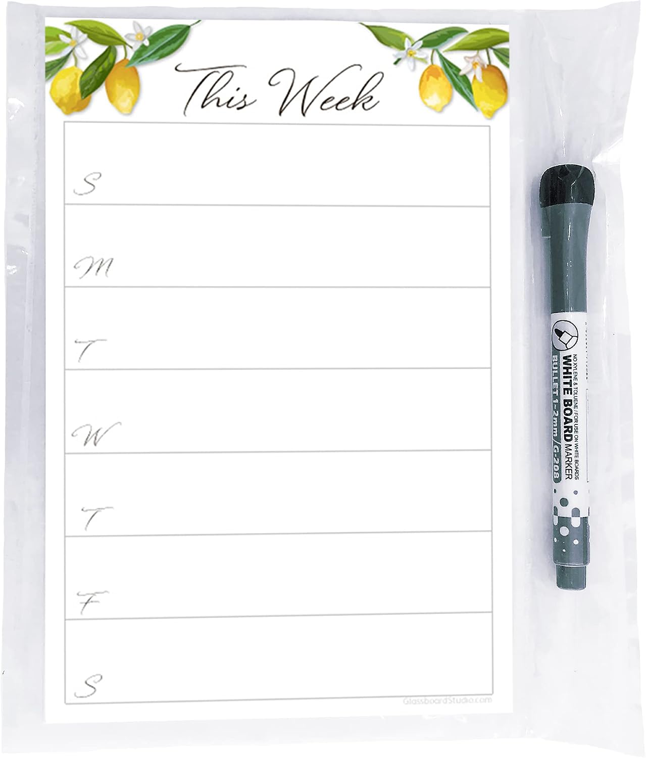 Dry Erase Weekly Calendar Planner Sticker Decal | Removable & Reusable | Magnetic Fine-Tip Marker Included (6 x 9 inches, White)