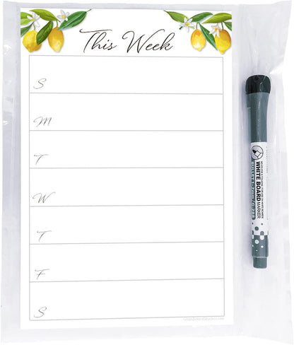 Dry Erase Weekly Calendar Planner Sticker Decal | Removable & Reusable | Magnetic Fine-Tip Marker Included (6 x 9 inches, White)