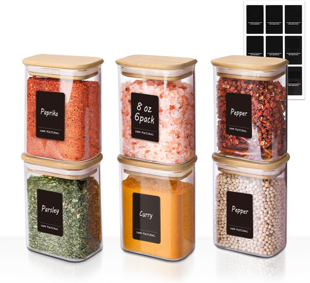ComSaf Glass Storage Containers With Lids 6-Pack (0.7qt/1.2qt/1.6qt), Glass Pantry Storage Containers, Rectangular Glass Jars With Lid, Glass Canisters For Kitchen Flour Cereal Sugar Tea Coffee Bean