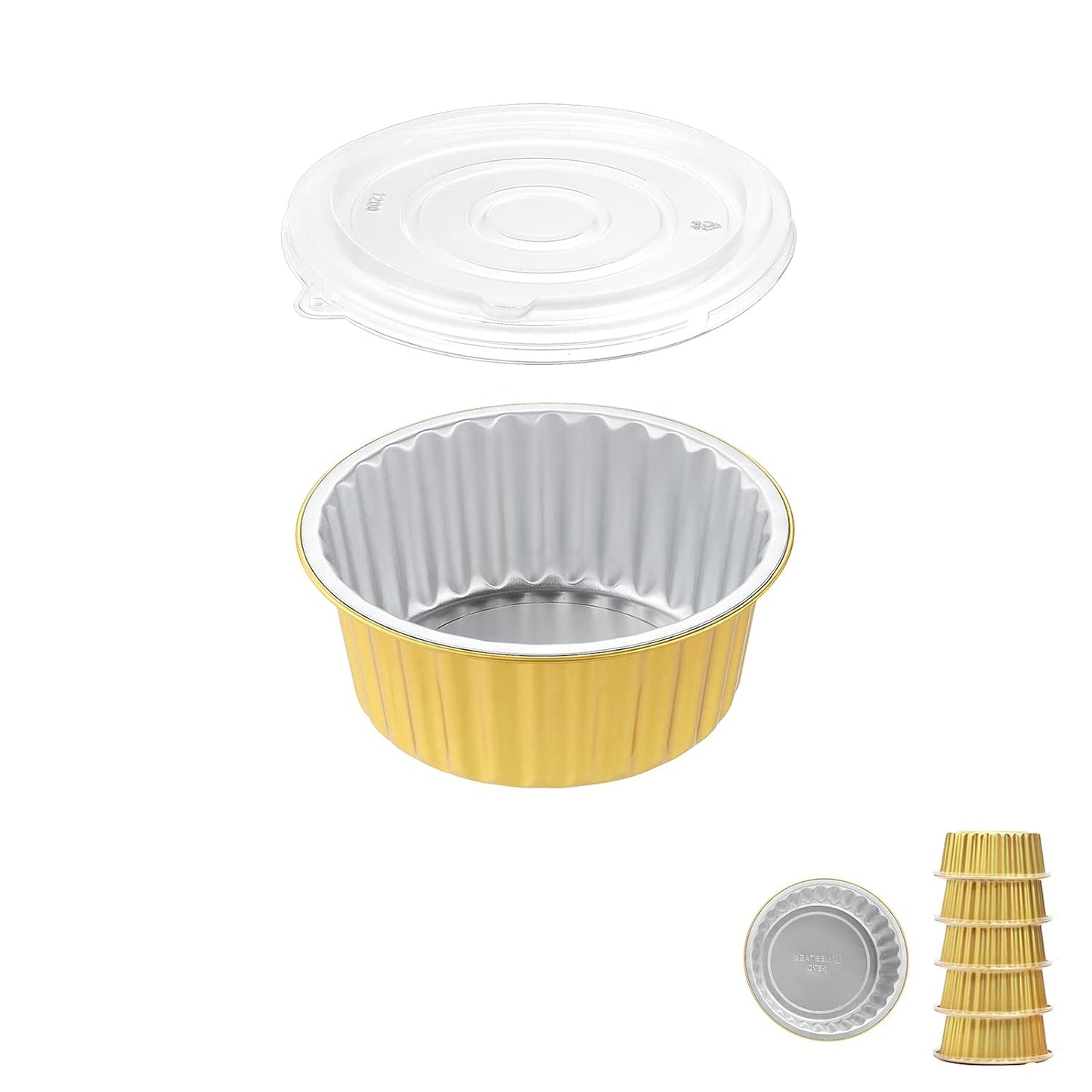 7.7" Round Aluminum Foil Containers with Lids (5 Pack) – Heavy Duty Disposable Takeout Pans for Meal Prep, Pasta, Casserole, Food Storage & Catering, 48oz