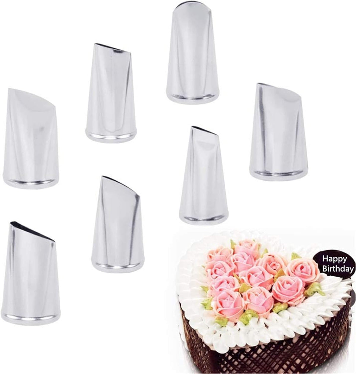 Cake Decorating Tool Kit, 7pcs Stainless Steel Icing Piping Nozzle Tips, 4pcs Cake Flower Nail and 1 Flower Lifters for Cake Fondant Cupcake
