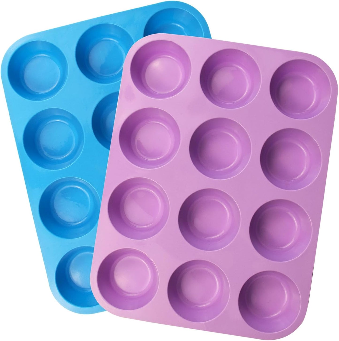 24 Cups Silicone Mini Muffin Pan Set, Nonstick Mini Cupcake Pans, BPA Free Small Muffin Tin for Baking, Set of 2 (Green+Purple)