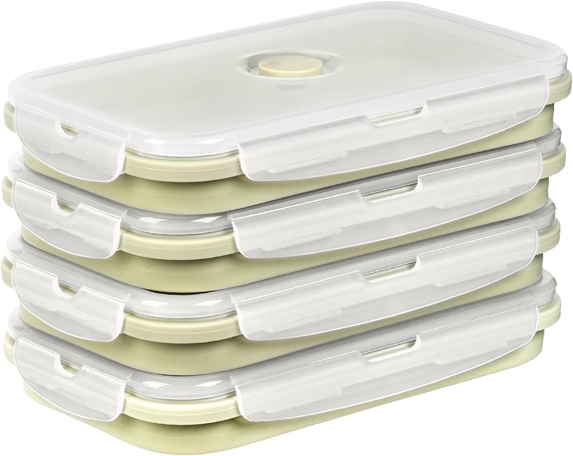 Large Silicone Food Storage Containers 68oz/2000ml 4 Pack | Collapsible Meal Prep Containers, Airtight Leakproof Lid, Containers for Camping, Microwave Freezer Dishwasher Safe