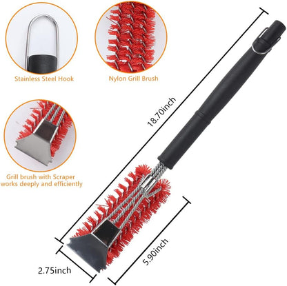XSUPER Nylon Grill Brush, 3 in 1 Grill Brush & Scraper, Best Nylon Brushes, 18" Barbecue Cleaning Brush for a Cool Grill, Scraper for Grill Cooking Grates,Universal Fit BBQ Grill Accessories