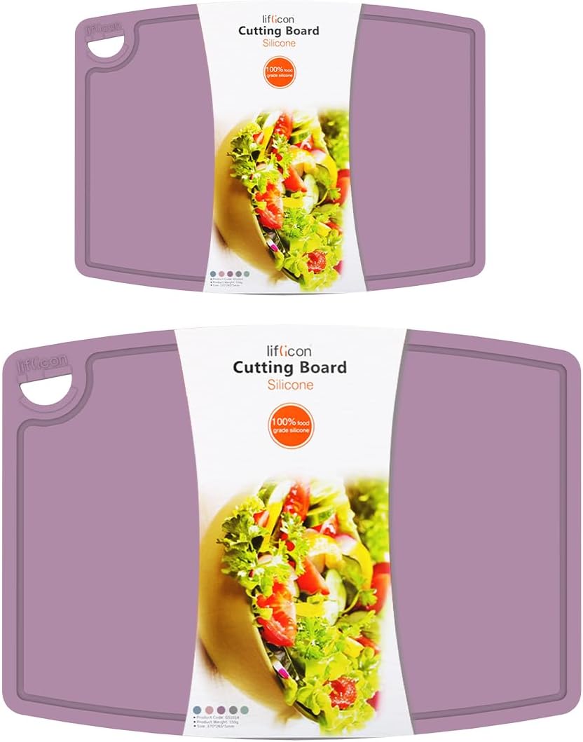 Liflicon Silicone Thick Cutting Boards Mats Set of 3 Foldable & Flexible Design Juice Grooves Easy Grip Handle Dishwasher Safe for Kitchen,BPA free Silicone Cutting Board-Gray