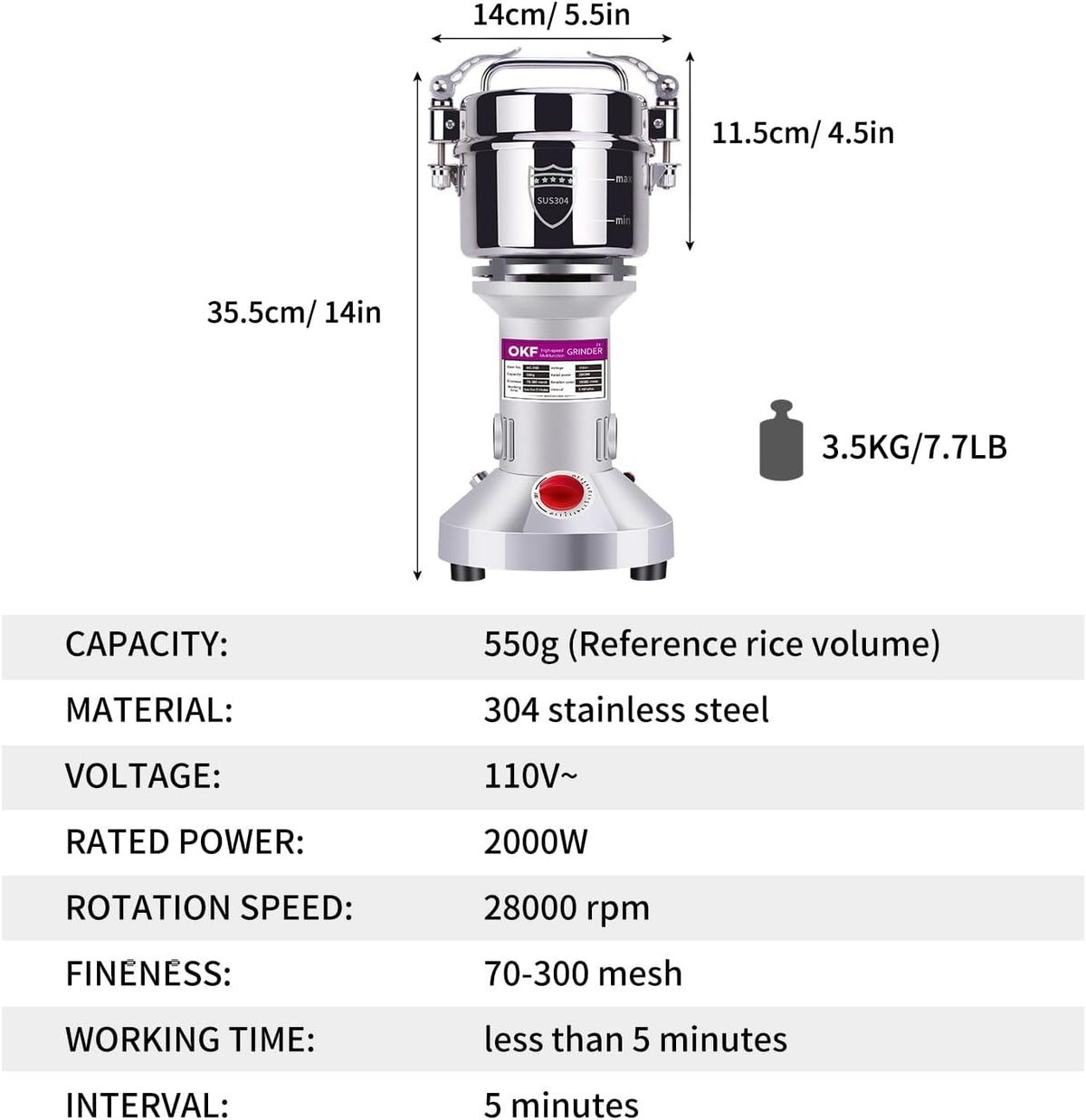 150g Grain Mill, 304 Stainless Steel Spice Grinder, 1500W High-speed Commercial Flour Mill, Superfine Flour Mill Grinder for Home, Grain Mill for Flour