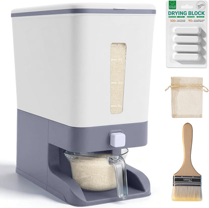 Mity rain Rice Dispenser 20 Lbs with Moisture Absorbing Clay, Rice Storage Container with Measuring Cup, 12 L Cereal Containers Storage Airtight for Kitchen Pantry Organization