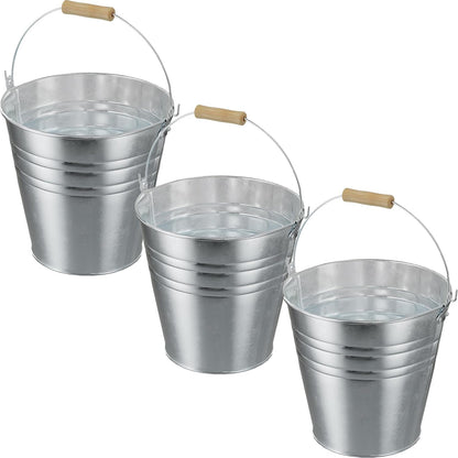 4 Gallon Galvanized Ice Bucket - Large Metal Beverage Tub with Wood Handles - Rustproof Drink Cooler for Beer Wine Champagne Party Wedding BBQ Mimosa Bar - 13" x 13" x 12"