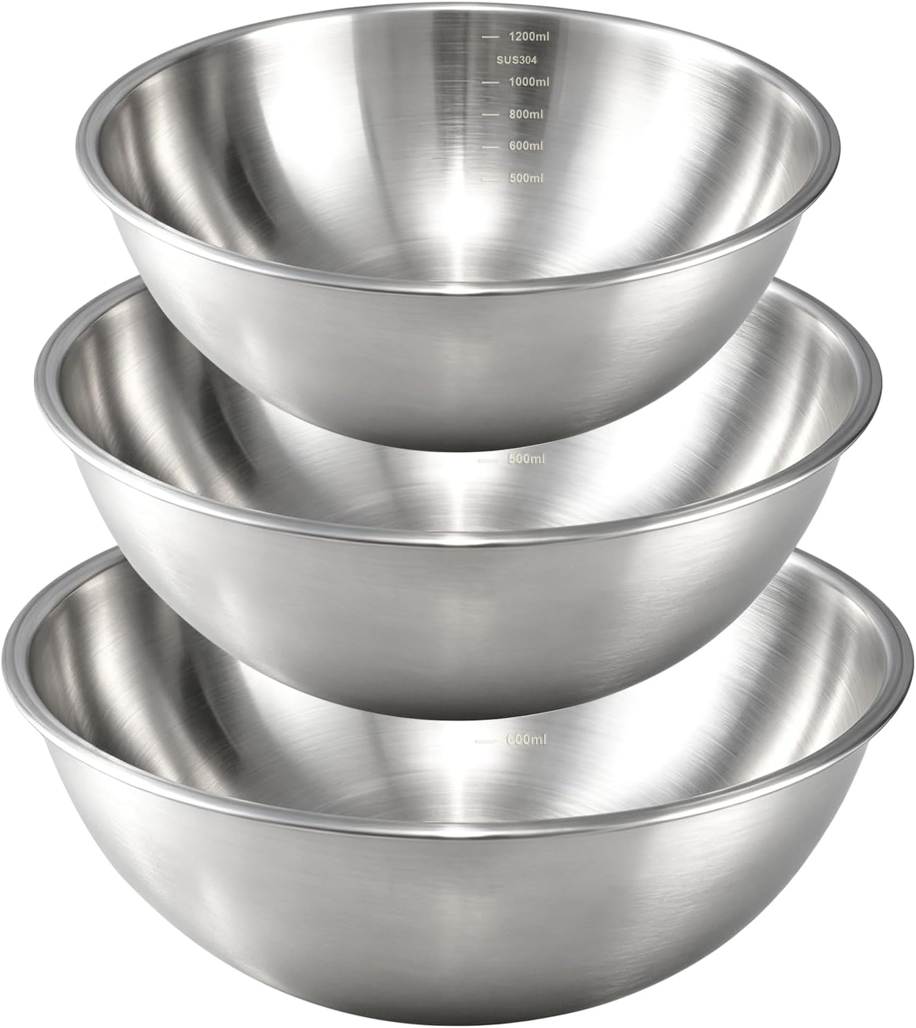 Gronivex 304 Stainless Steel Mixing Bowls, 3-Piece (1.5, 2.2 & 3.4 Qt) | Thicker-Gauge, Food-Grade Metal, Stackable Nesting & Space-Saving – For Kitchen Baking, Salads, Meal Prep, RV & Camping Use