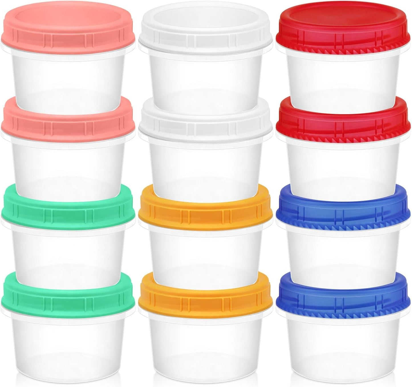 12 Pack Freezer Containers with Screw On Lids, 10oz Stackable Reusable Food Storage Container, Airtight Plastic Storage Containers with Twist Top Lids for Food Sauce Jello Soup