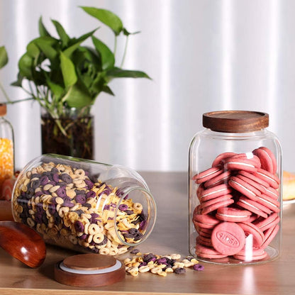 Large Glass Jar with Airtight Lid Set of 2 93 FL OZ(2750ml) glass canister set, Glass Food Containers Wooden Lid Suit for Kitchen Pantry for Flour, Tea, Coffee Beans, Sugar, Cookies(8.8 inch high)