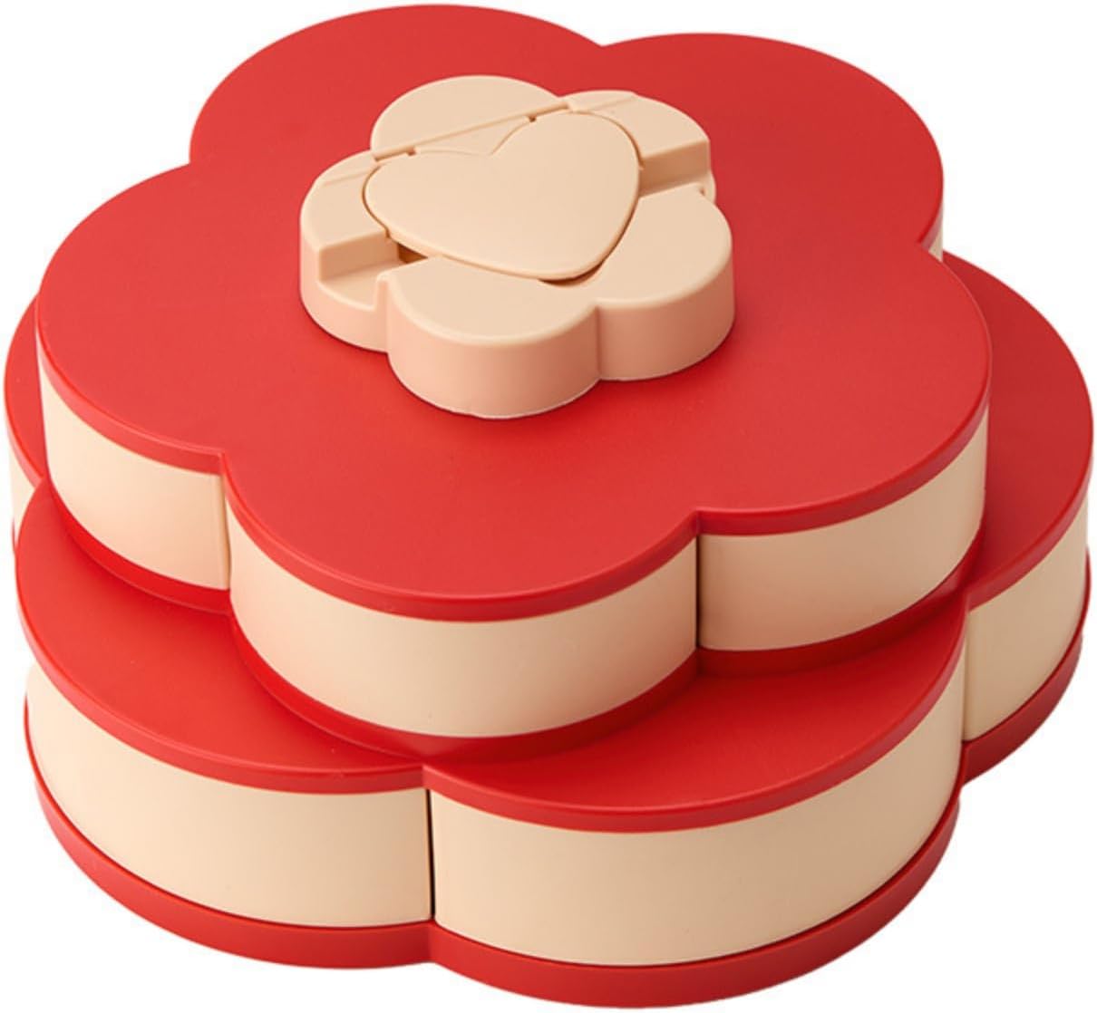 Ochine Rotatable Serving Tray and Platters, Divided Snack Serving Tray with Lid, Creative Flower Type Fruit Tray, Dried Fruit Food Storage Organizer, Double Deck Petal Shaped Platter Candy Box