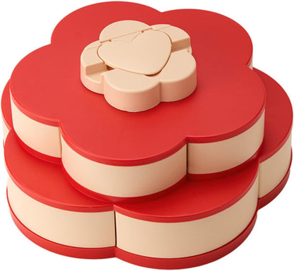 Ochine Rotatable Serving Tray and Platters, Divided Snack Serving Tray with Lid, Creative Flower Type Fruit Tray, Dried Fruit Food Storage Organizer, Double Deck Petal Shaped Platter Candy Box