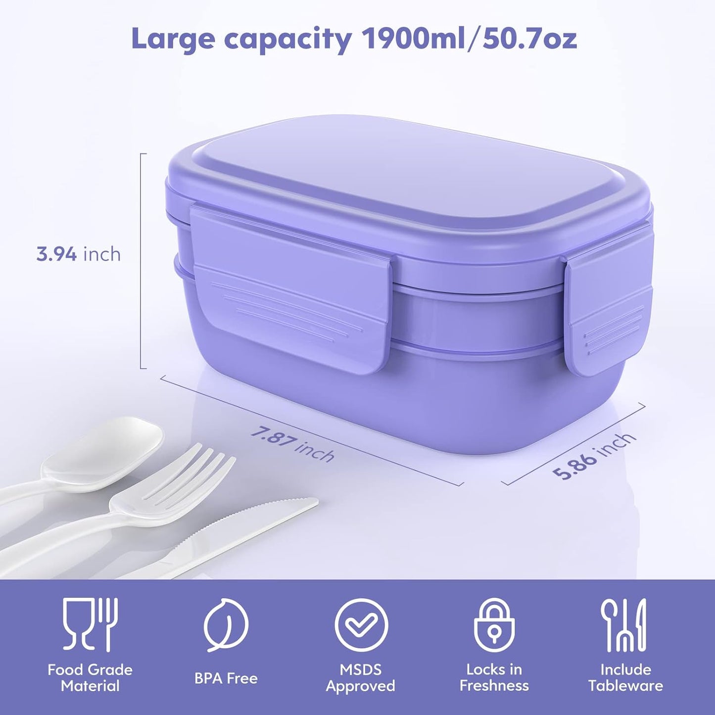 Modern Adult Lunch Box, Stackable Lunch Containers, Minimalist Design Bento Box with Utensil Set - Leak-Proof for Dining Out, Work, School, Picnic