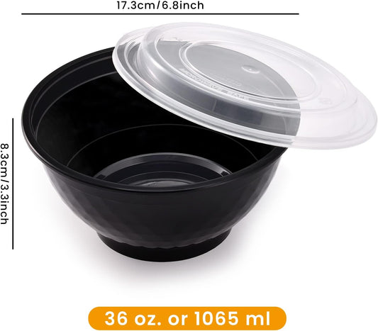 Kitch’nMore 36oz Extra-Thick Meal Prep Bowls with Lids, Plastic Containers with Clear Covers for Noodles, Poke Bowl, Salad, Soup - Freezer, Microwave & Dishwasher-Safe (30Pack)