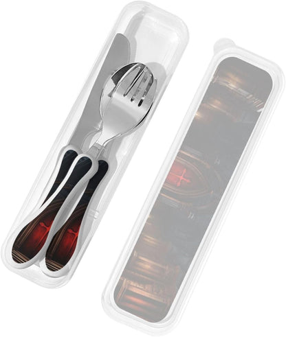 3-Piece Kids Silverware Set With Storage Case, Stainless Steel Reusable Children Safe Knife Spoon Fork Set Blue Active Girl Running Sunset Children Flatware Set For Kids Lunch Box - Colors B