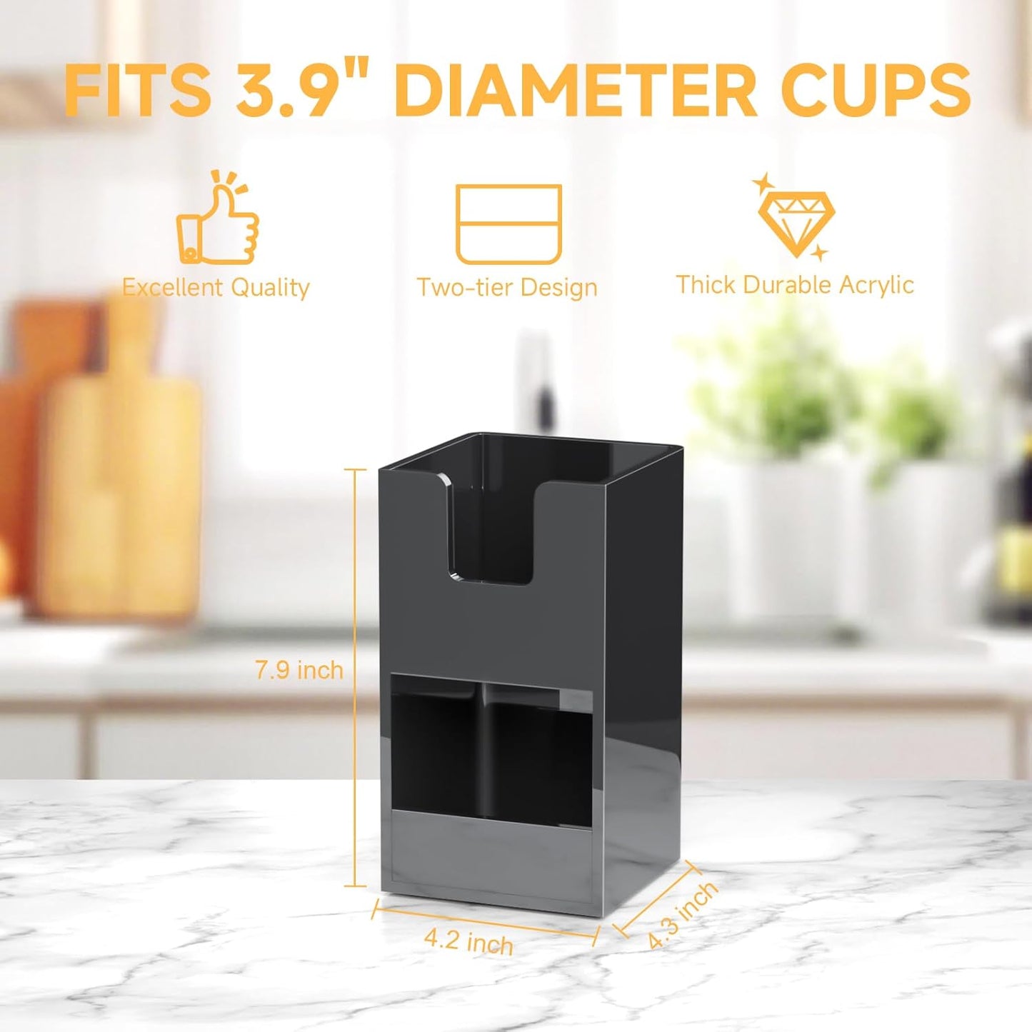 Coffee Condiment and Cup Organizer - 2-Tier Upright Cup and Lid Holder with Straw Organizer 2 Compartments Clear Acrylic Cup Dispenser for Restaurant Breakroom Coffee Station Countertop