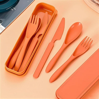 Reusable Utensils Set with Case, Wheat Straw Portable Spoon and Fork Set, Plastic Work School Kids Adults or Daily Use Cutlery Set - for Lunch Box Use Outdoor (Red)