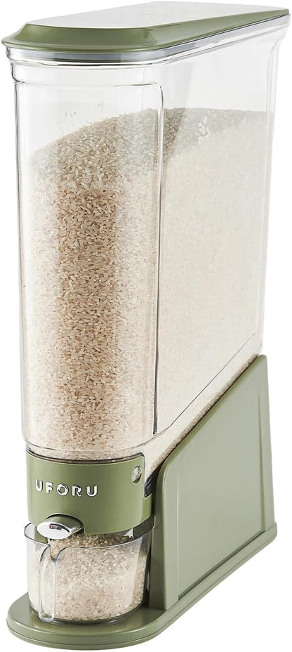 UFORU Rice Dispenser 11Lbs, Slim Rice Storage Container for Small Space, BPA-Free Clear Dry Food Dispenser Sealed Moisture Proof, Grain&Cereal Storage Bucket for Kitchen Pantry Household, Cream White
