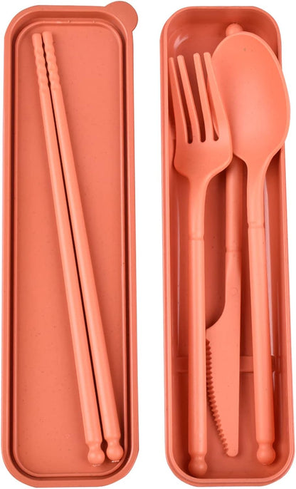 Reusable Travel Utensils Set with Case, 4 Sets Plastic Portable Knife Fork Spoons Tableware for Kids Adults Travel Picnic Camping Utensils