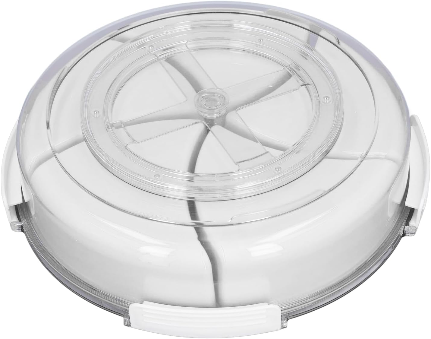 5 Grid Round Rotating Snack Box, Divided Food Storage Container With Lid & Handle, Multi - compartment Serving Tray for Fruit Nut Candy Snack Party Household Use (White)