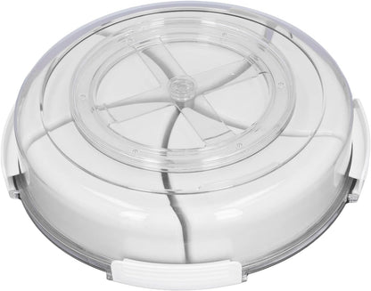 5 Grid Round Rotating Snack Box, Divided Food Storage Container With Lid & Handle, Multi - compartment Serving Tray for Fruit Nut Candy Snack Party Household Use (White)