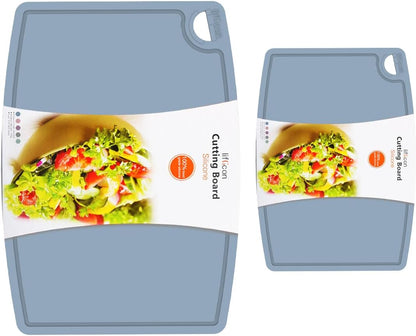 Liflicon Silicone Thick Cutting Boards Mats Set of 3 Foldable & Flexible Design Juice Grooves Easy Grip Handle Dishwasher Safe for Kitchen,BPA free Silicone Cutting Board-Gray
