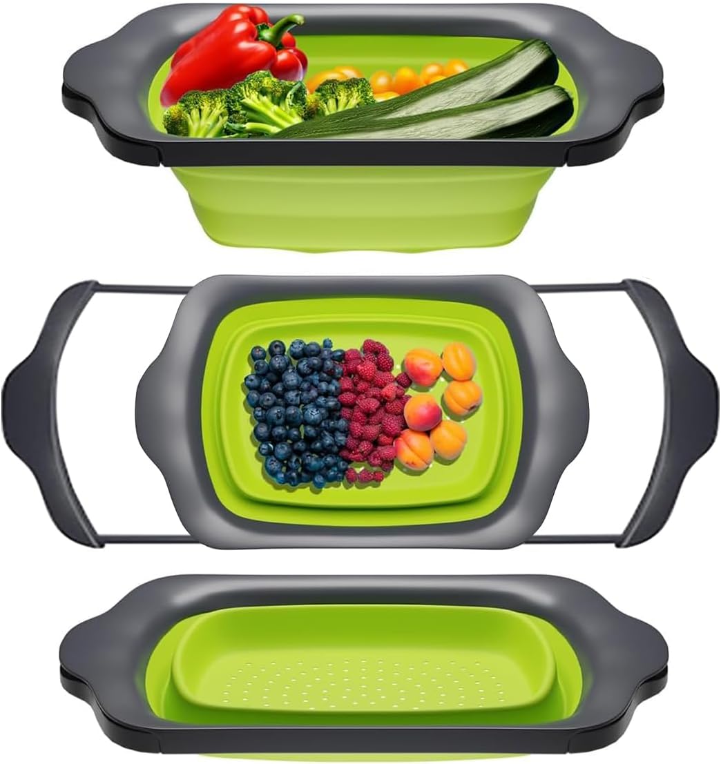 Comfify Coral XL Collapsible Silicone Over Sink Colander – 6 Quart | Coral; extends to 25" to span most sinks hands available; collapses flat; 6 Qt; heat resistant to 176°F; pasta, veg, fruit