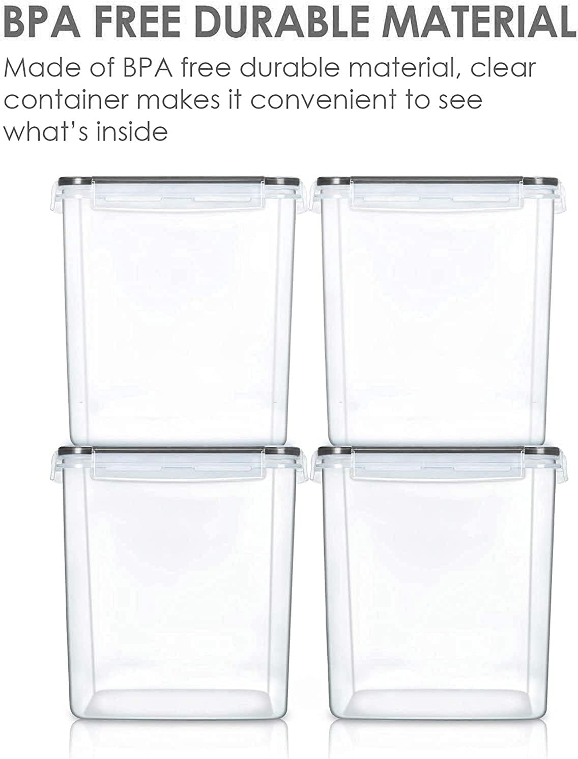 Vtopmart 4 PCS Large Food Storage Containers 5.2L / 175oz, 4 Pieces BPA Free Plastic Airtight Canisters for Flour, Sugar, Baking Supplies, Rice with Lids, 4 Measuring Cups and 24 Labels, Black