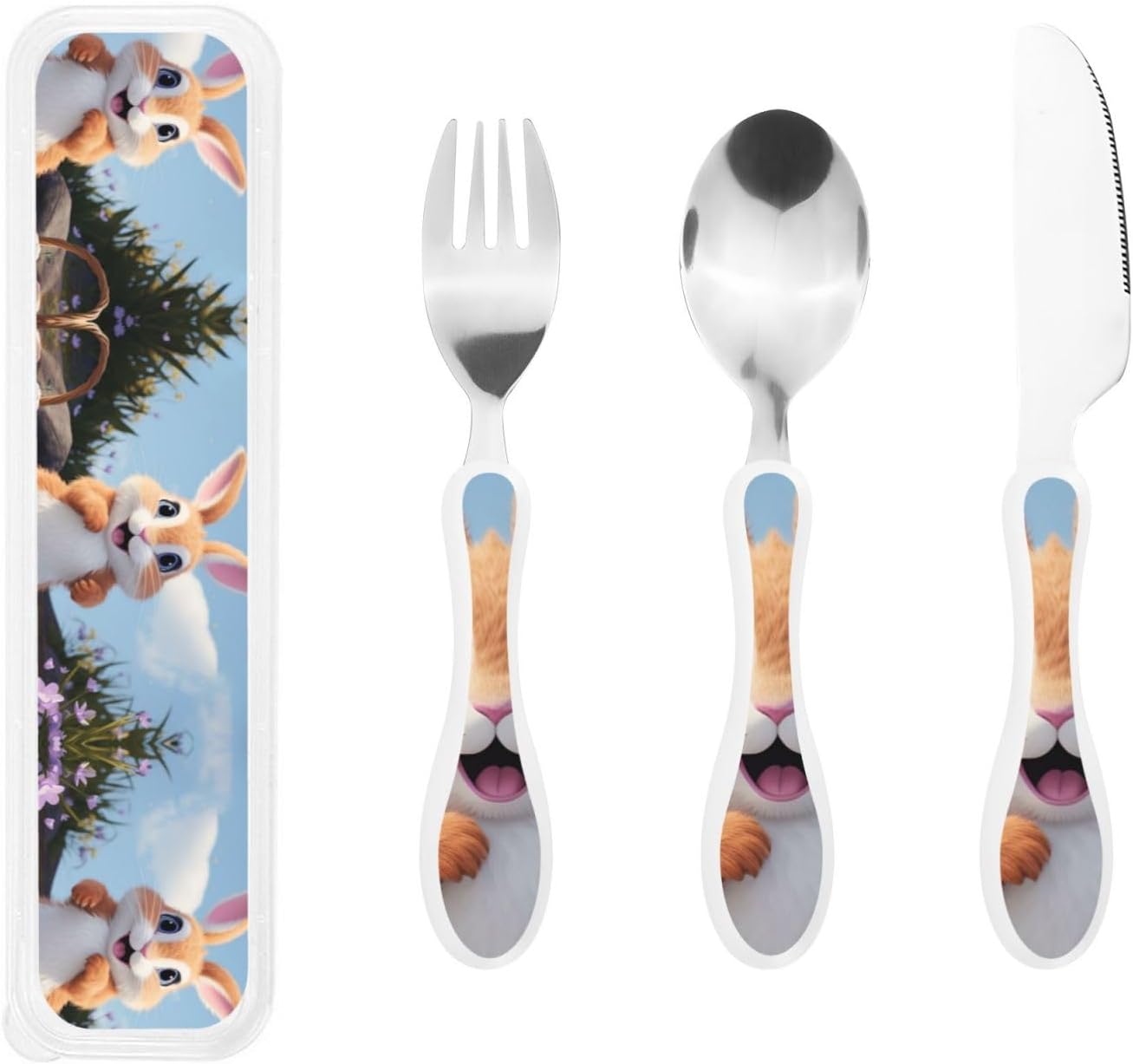3-Piece Kids Silverware Set With Storage Case, Stainless Steel Reusable Children Safe Knife Spoon Fork Set Blue Active Girl Running Sunset Children Flatware Set For Kids Lunch Box - Colors A
