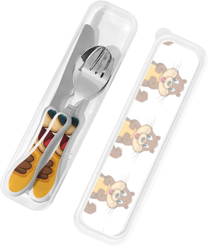 3-Piece Kids Silverware Set With Storage Case, Stainless Steel Reusable Children Safe Knife Spoon Fork Set Black White Stripes Red Rose Flowers Children Flatware Set For Kids Lunch Box