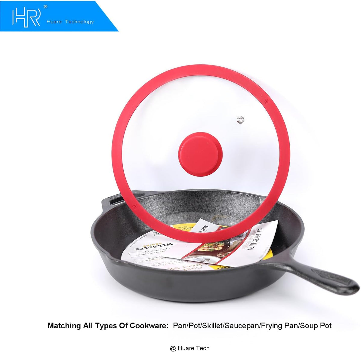 HR Huare Technology Vented Tempered Glass Cookware Lid Red 1 Pack