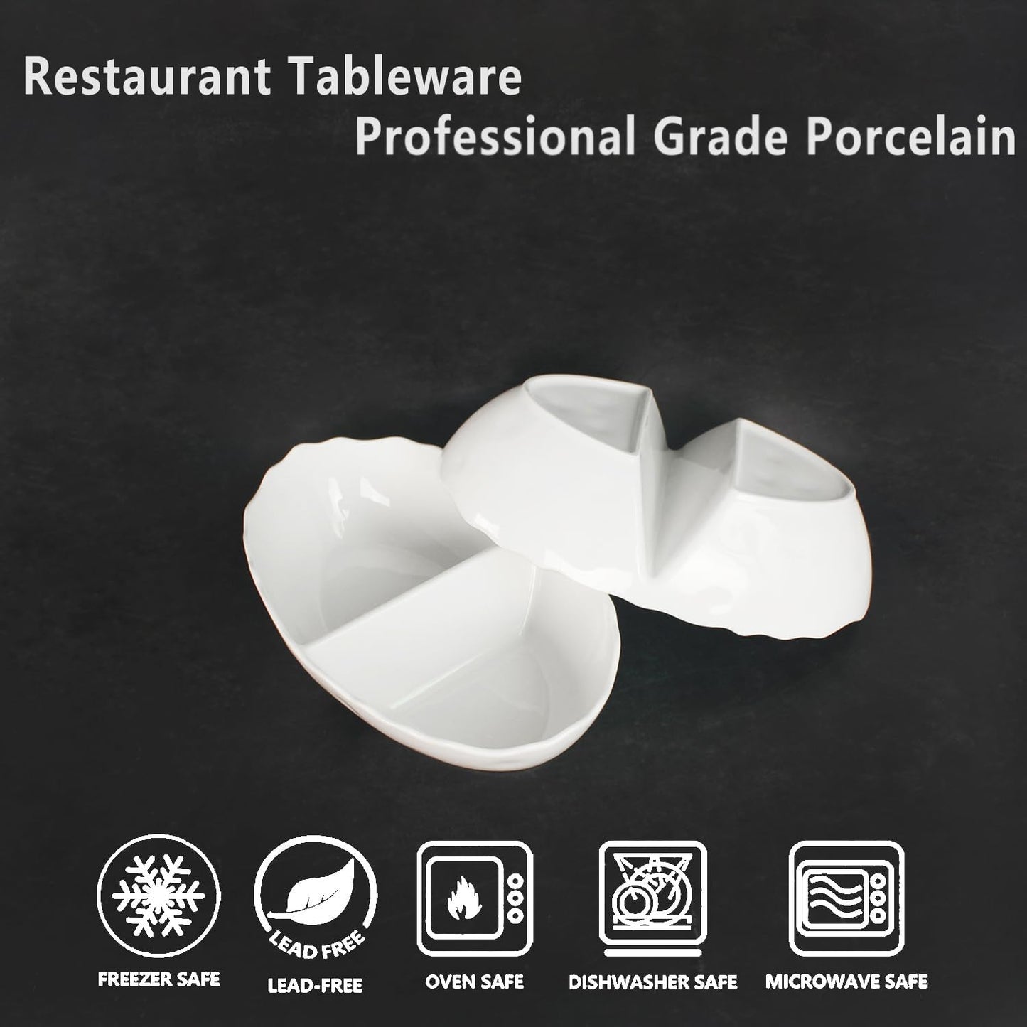 Ceramic 10.9 Inch Chips and Dip Set, Chips and Dip Divided Tray, Moisture Proof Cereal Bowl (for Salad, Pasta, Fruit, Sauce), Divided Moisture Proof Cereal Bowl Buffet Bowl Set