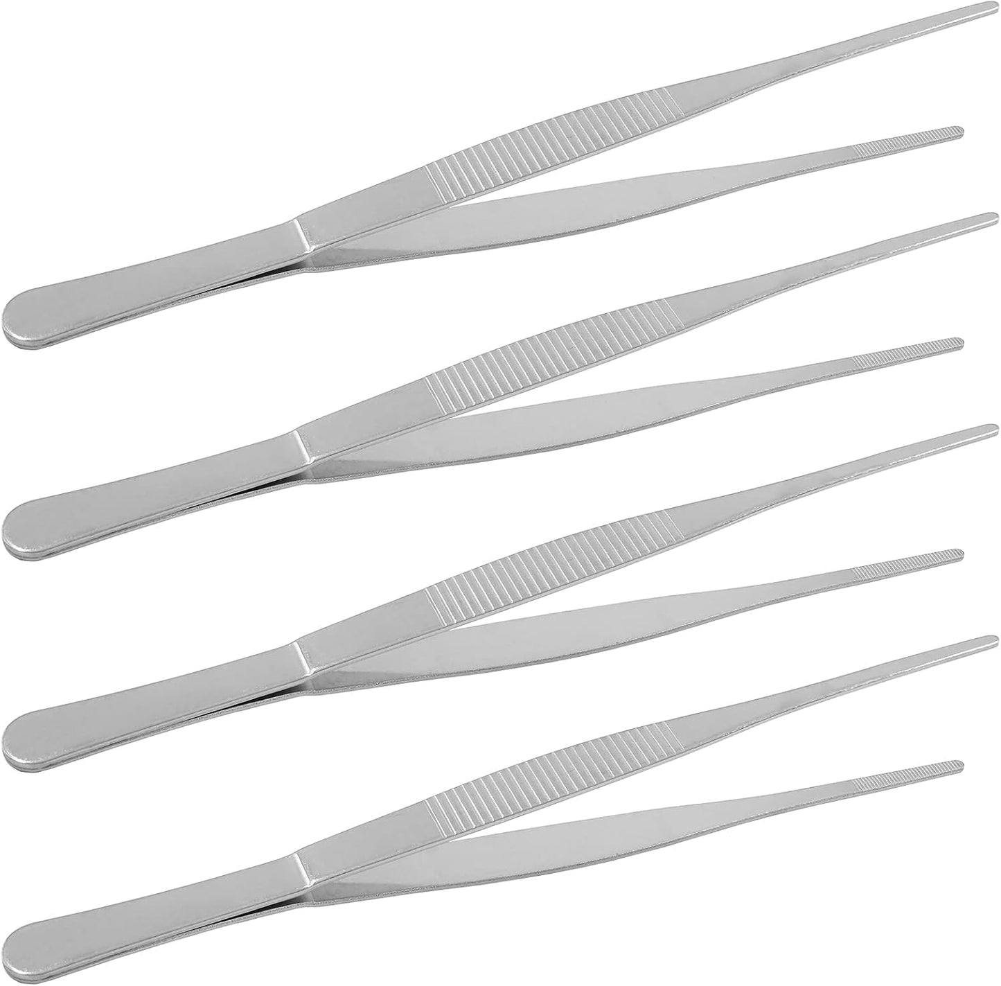 Bonsicoky 3Pcs Stainless Steel Tweezer Set (8" 10" 12"), Long Tweezers with Precision Serrated Straight Tips, Non-slip Multitool Tweezer for Cooking, Repairing, Medical, Garden