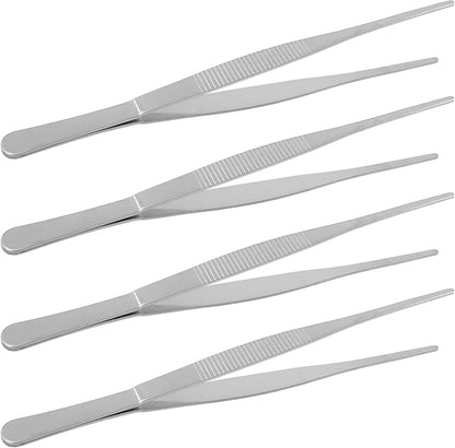 Bonsicoky 3Pcs Stainless Steel Tweezer Set (8" 10" 12") | Long Tweezers, Precision Serrated Straight Tips, Non-slip, For Cooking, Repairing, Medical, Garden