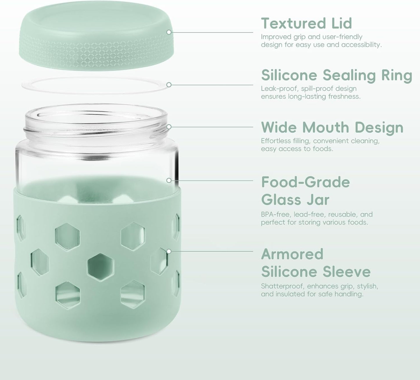 Gemice 6-Pack 10oz Glass Mason Jars with Silicone Sleeves, Airtight BPA-Free Overnight Oats Containers with Lids, Dishwasher Safe Leak-Proof Meal Prep Jars for Chia Pudding, Yogurt, Snacks