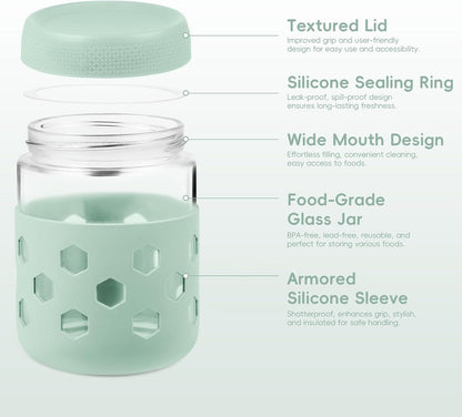 Gemice 6-Pack 10oz Glass Mason Jars with Silicone Sleeves, Airtight BPA-Free Overnight Oats Containers with Lids, Dishwasher Safe Leak-Proof Meal Prep Jars for Chia Pudding, Yogurt, Snacks