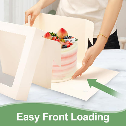2 Pack Cake Boxes, 12x12x8 Inches Tall Cake Box with Cake Boards, White Bakery Boxes with Large Window, Disposable Cakes Transport Containers with Lids, for Cookies, Pies, Wedding, Birthday