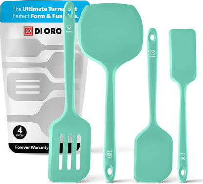 DI ORO Silicone Turner Spatula Set - Kitchen Spatulas for Nonstick Cookware - Cooking Utensils for Flipping Eggs & Pancakes - 600°F Heat-Resistant BPA Free Turners - Dishwasher Safe (4pc, Black)