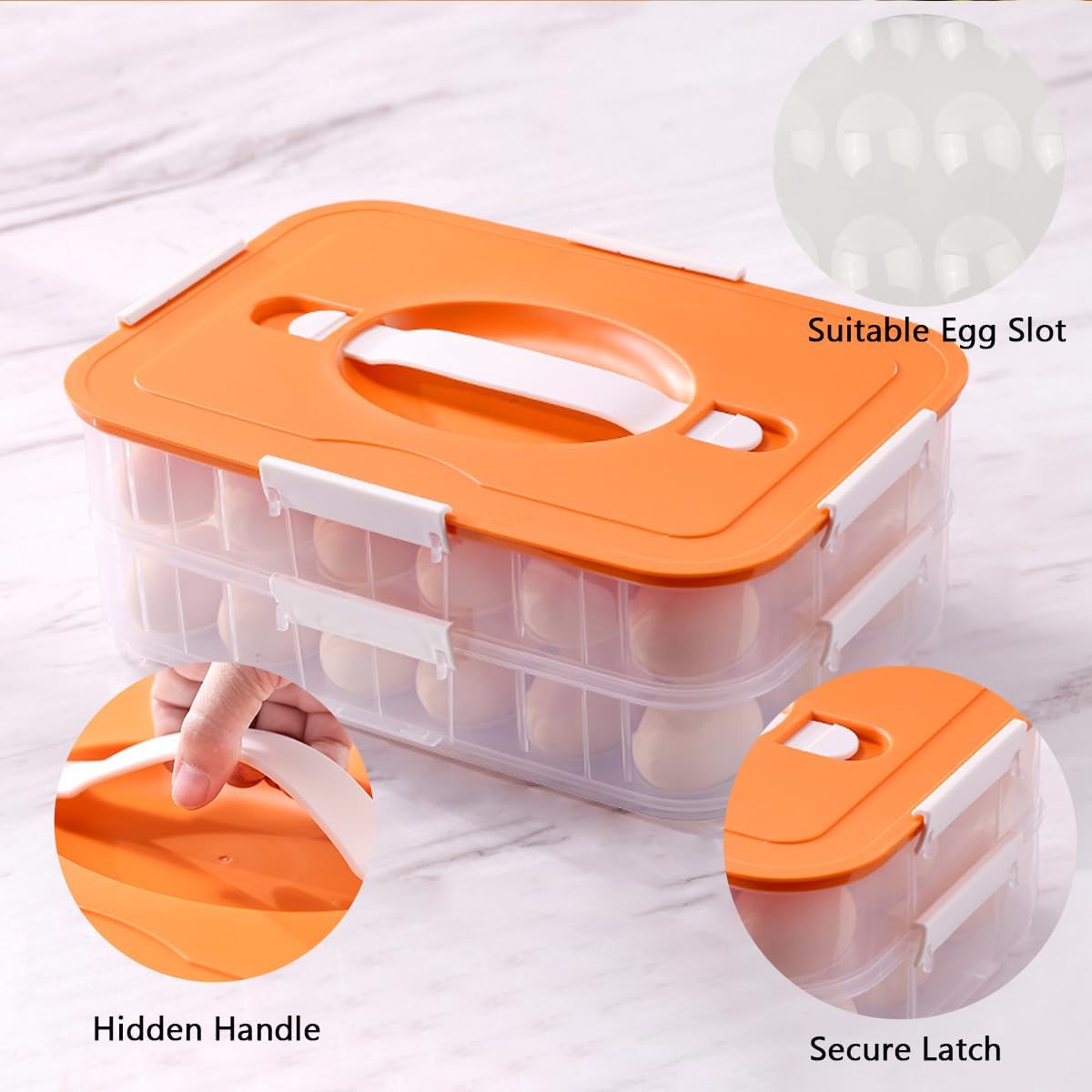 2 Layer Deviled Egg Containers with Lid, 36 Slots Deviled Egg Tray Carrier with Handle and Injector Piping Tool, Fridge Stackable Portable Clear Storage Egg Platter for Party Picnic Travel (Green)
